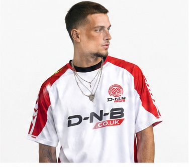 White and red D-N-B football shirt