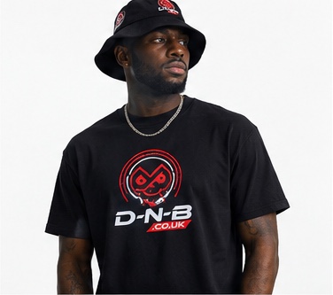 Black D-N-B tee and bucket hat
